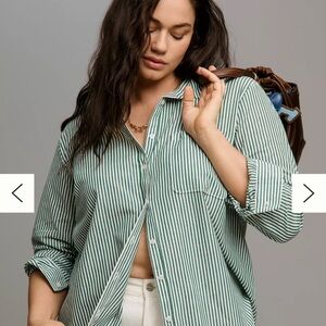Maeve Green & White Striped Button-Down Shirt